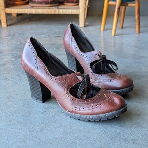 B.O.C by Born Brown Leather Oxford Mary Jane Block Heels size 10/42
